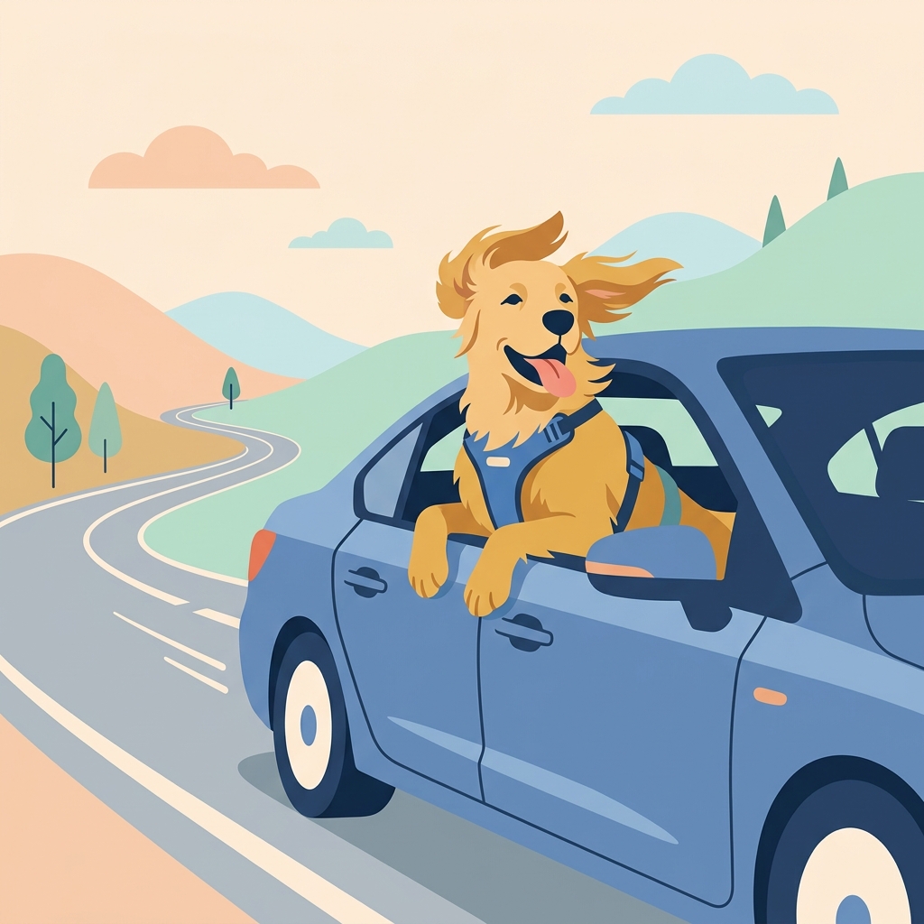 Un chien regardant par la fenêtre d'une voiture, prêt pour les vacances